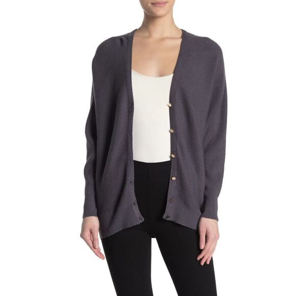 T Tahari Ottoman Ribbed Knit Button Front Cardigan - Picture 1 of 9